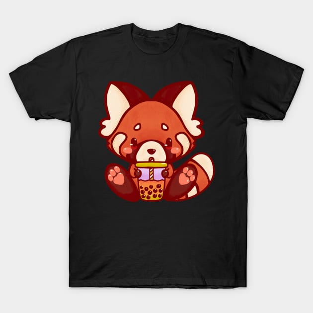 Red fox bubble tea kawaii cute adorable chibi hand painted T-Shirt by astronauticarte